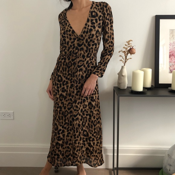 NWOT Reformation Alma Leopard Midi Dress - Picture 2 of 4